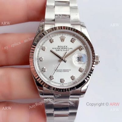 Rolex Datejust 36mm Watch Stainless Steel Silver Diamond Dial